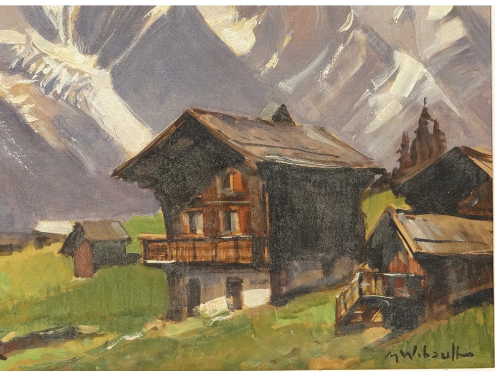 HSP peinture paysage montagne enneigÃ©e M.Wibault village Alpes ...