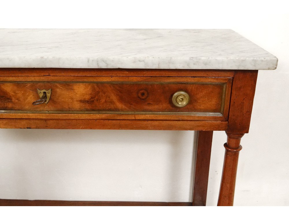 Superb Louis XVI console walnut eighteenth century white marble columns Ant -> Marbre Blanc Dorure Metal Table Superb Louis XVI console walnut eighteenth century white marble columns Ant -> Marbre Blanc Dorure Metal Table