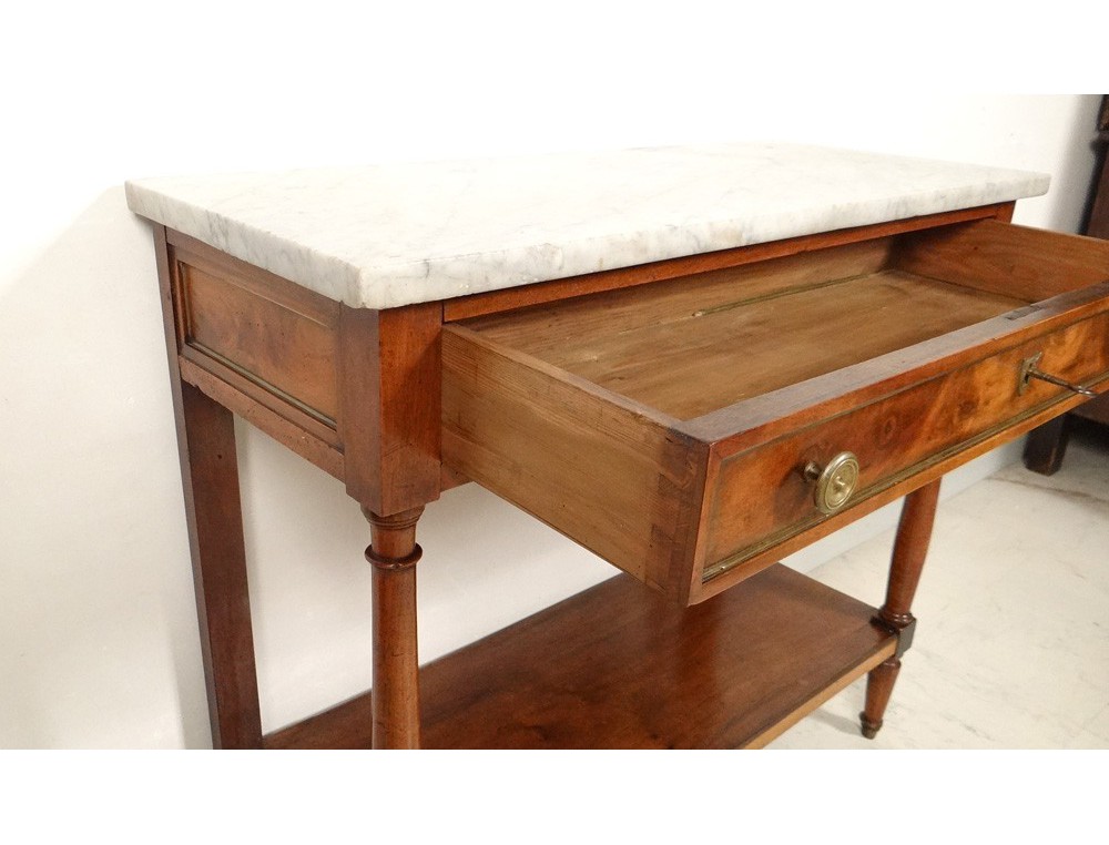 Superb Louis XVI console walnut eighteenth century white marble columns Ant -> Marbre Blanc Dorure Metal Table Superb Louis XVI console walnut eighteenth century white marble columns Ant -> Marbre Blanc Dorure Metal Table