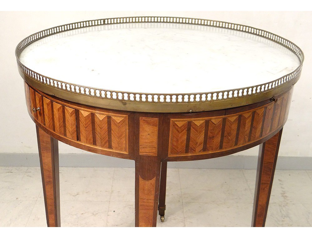 Table bouillotte Louis XVI marqueterie marbre blanc laiton doré XIXème -> Marbre Blanc Dorure Metal Table Table bouillotte Louis XVI marqueterie marbre blanc laiton doré XIXème -> Marbre Blanc Dorure Metal Table