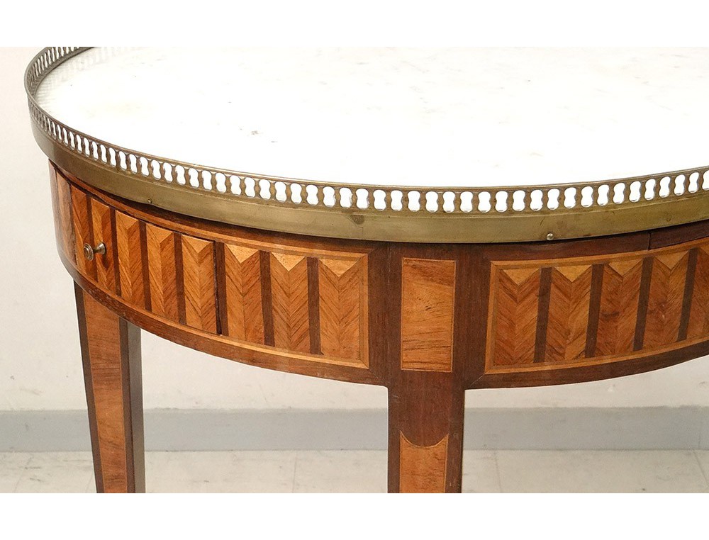 Table bouillotte Louis XVI marqueterie marbre blanc laiton doré XIXème -> Marbre Blanc Dorure Metal Table Table bouillotte Louis XVI marqueterie marbre blanc laiton doré XIXème -> Marbre Blanc Dorure Metal Table