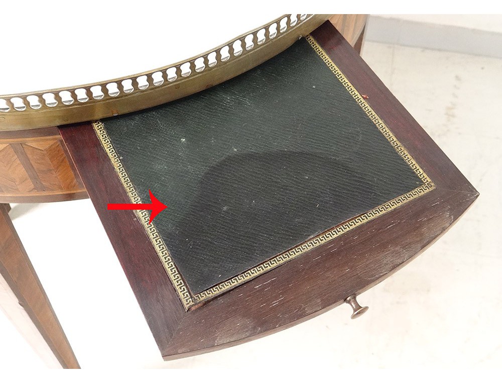 Table bouillotte Louis XVI marqueterie marbre blanc laiton doré XIXème -> Marbre Blanc Dorure Metal Table Table bouillotte Louis XVI marqueterie marbre blanc laiton doré XIXème -> Marbre Blanc Dorure Metal Table