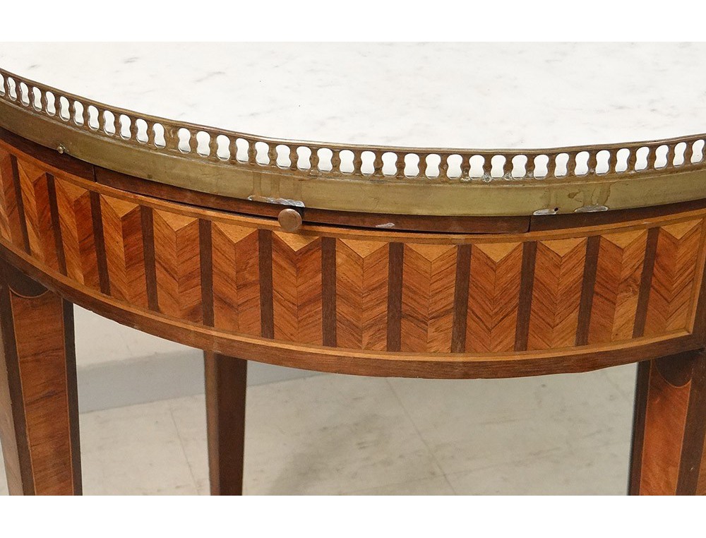 Table bouillotte Louis XVI marqueterie marbre blanc laiton doré XIXème -> Marbre Blanc Dorure Metal Table Table bouillotte Louis XVI marqueterie marbre blanc laiton doré XIXème -> Marbre Blanc Dorure Metal Table