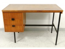 Modernist desk Jacques Hitier oak 1950 vintage design 20th century