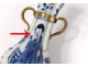 Pair small vases China porcelain white-blue women flowers Kangxi XVIII