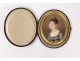 Miniature painted portrait young woman romantic Paingre case galuchat XIX