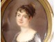 Miniature painted portrait young woman romantic Paingre case galuchat XIX