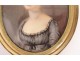 Miniature painted portrait young woman romantic Paingre case galuchat XIX