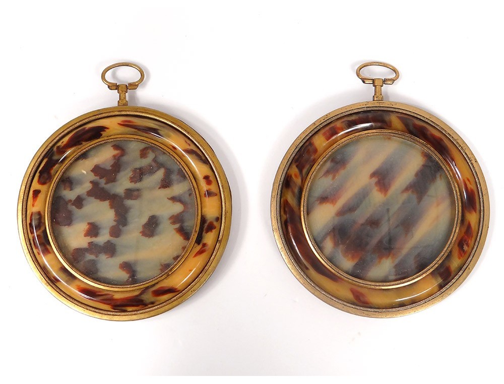 Pair Small Round Frames Bakelite Imitation Tortoises Gilded View Full Size Previous Pair Small Round Frames
