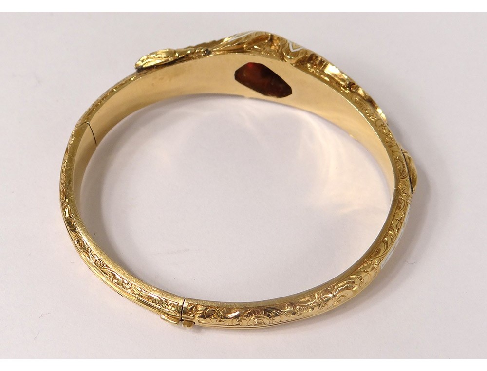 Bracelet Vintage En Grenat Naturel Et Plaqué Or - Bijou Ancien Pour Costumes - Occasion