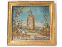 Table religious embroidery Saint-Lazare silk gold wire Restoration XIXth