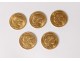 5 pieces gold 20 francs 1909 1910 1911 Rooster Marianne Chaplain Republic