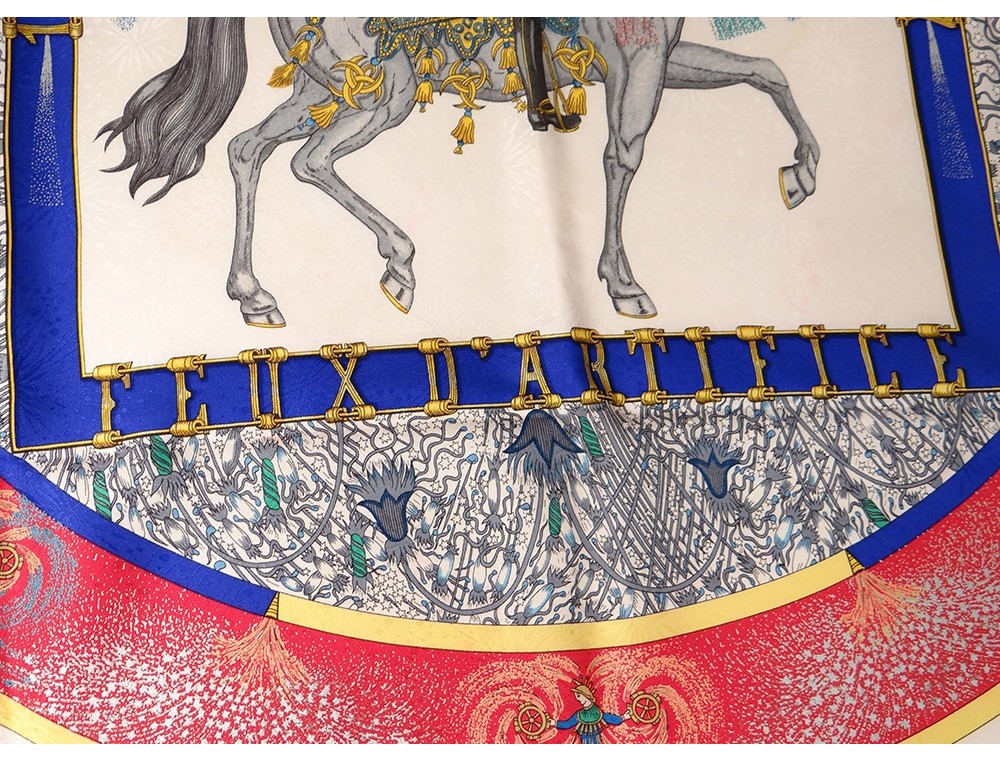Foulard Ancien En Soie FEUX D'ARTIFICE - Vintage Pour Femme - Occasion