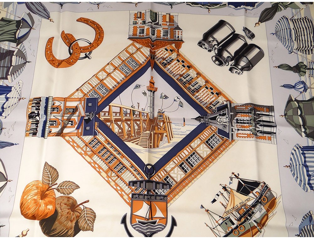 Square silk scarf Hermès Paris Grand Apparat horses 90cm Vintage J.Eudes