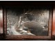 Japanese cabinet Shodana wood carved lacquered snow landscapes signed Meiji 19th