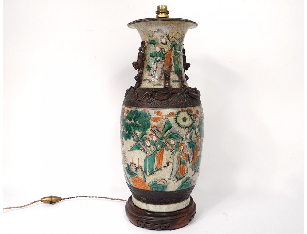 Lamp Chinese Porcelain Vase N 19th Century Solr Figures Lamp Chinese Porcelain Vase N, Asian Porcelain Lamps