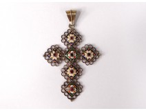 Bressane cross pendant silver vermeil enamel stone jewelry 19th century