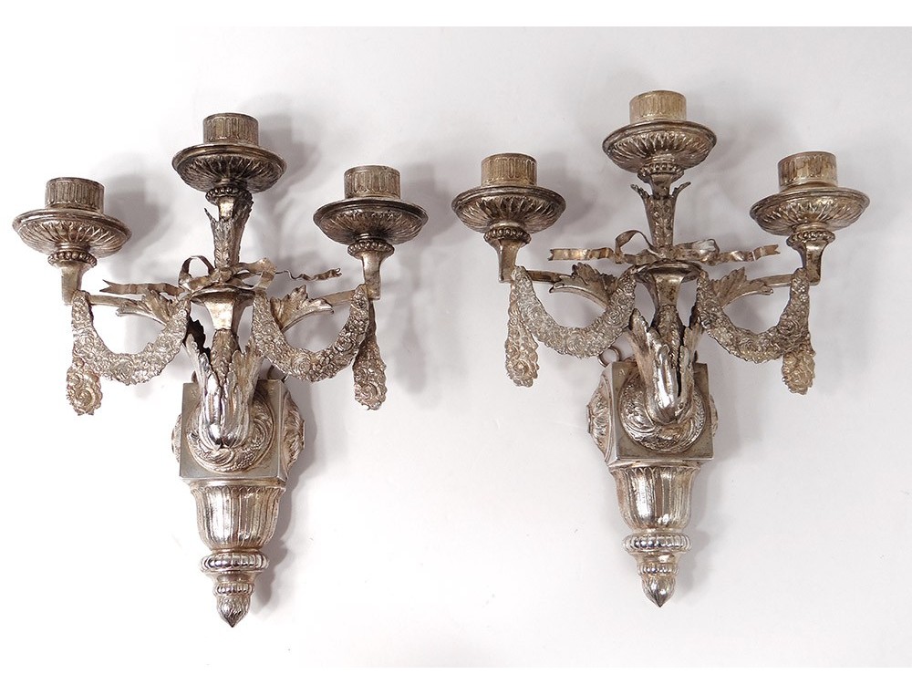 Pair Small Aplique 3 Lights Silver Solid Alien Garlands 712gr Xixth View Full Size