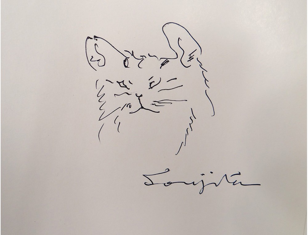 Dessin Original Signe Foujita Chat Bal Petits Lits Blancs Foire Paris 1959