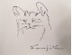 Original drawing signed Foujita Cat Small White Beds Fair Paris 1959