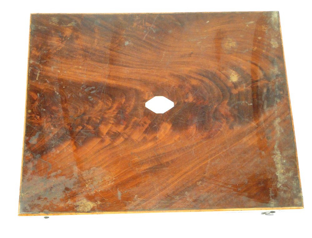 Boîte à Cartes Ancienne – Acajou Et Plaque émaillée – XIXe – Jeux