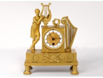 Clock gilded bronze god Apollo musician lyre harp Restoration nineteenth