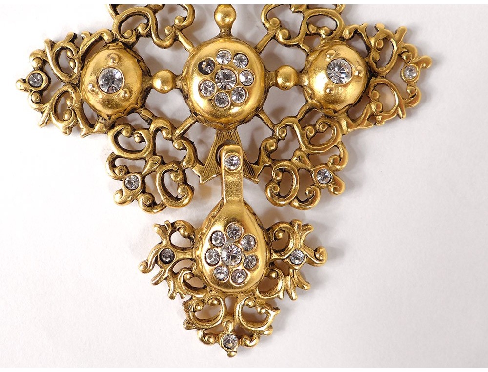 Norman cross Saint-Lô gilt metal rhinestone jewel twentieth century