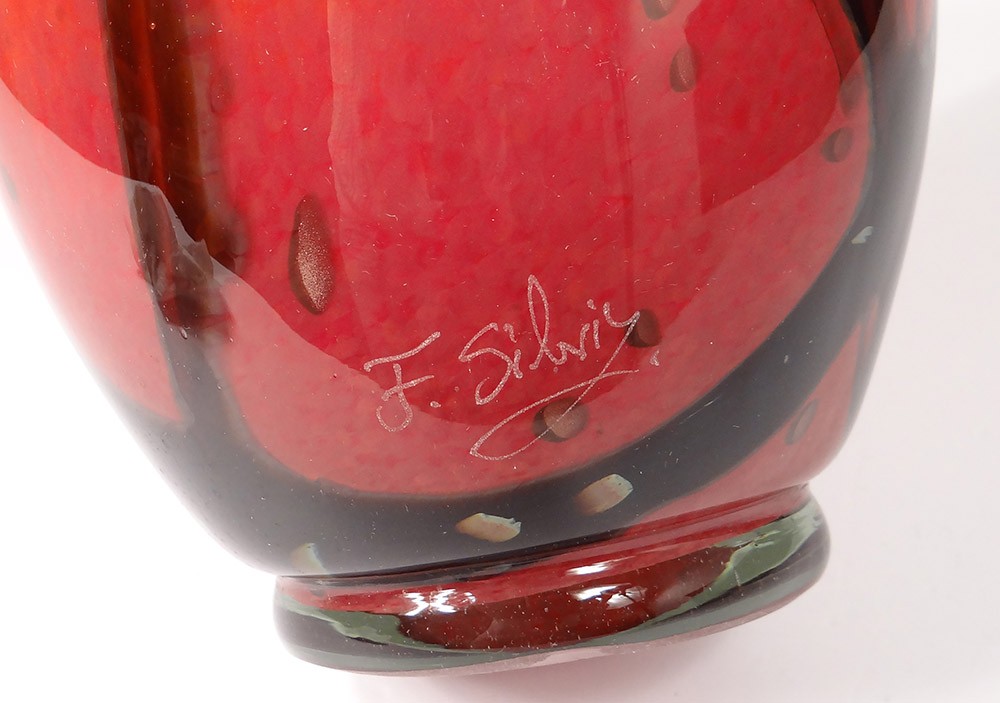 Vase verre soufflé Murano Venise Italie F. Silviy italian XXème siècle