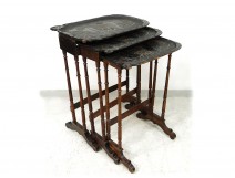 3 blackened wood nesting tables carved japanese water lily flowers nineteenth century