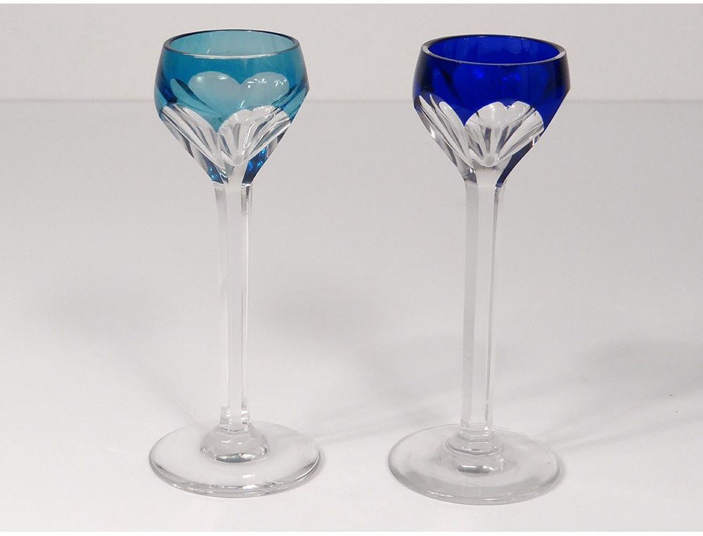 5 glasses porto crystal cut color Saint-Louis model Bristol twentieth