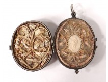 Reliquary locket double 4 sides silver Saints paperolle Virgin eighteenth
