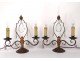 Pair of candelabra 2 lights wrought iron crystal pendants twentieth century