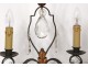 Pair of candelabra 2 lights wrought iron crystal pendants twentieth century