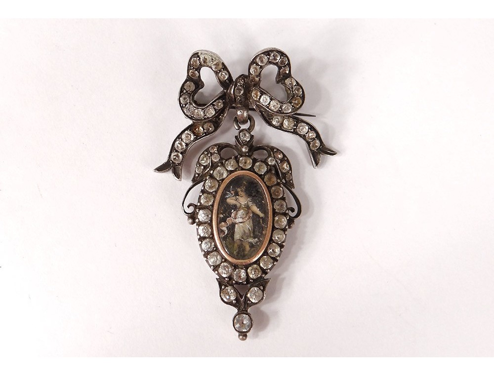 Broche Ancienne En Argent Massif Sertie De Pierres - Époque Napoléon III XIXe Siècle - Occasion - Pièce De Collection