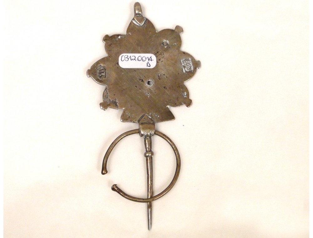 Fibule Antique En Argent Massif 925 – Sertie De Grenats, Bijou Ethnique Vintage, Occasion