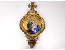 Holy Gilt bronze porcelain Virgin Child Jesus Madonna cross nineteenth