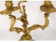 Pair candelabra 3 lights Louis XV rococo gilt bronze candlesticks nineteenth