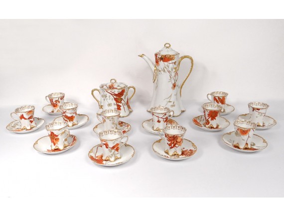 Service à Café En Porcelaine De Limoges – Blanc Liseré Or – État Comme Neuf