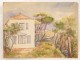 Southern pine landscape watercolor house France XX