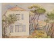 Southern pine landscape watercolor house France XX