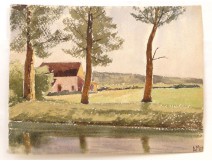 Normandy bocage landscape watercolor house twentieth