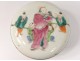 Chinese porcelain round box mandarin characters servants flowers twentieth