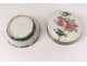 Chinese porcelain round box mandarin characters servants flowers twentieth