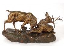 Bronze sculpture Thomas François Cartier Combat animal deer twentieth