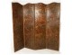 Screen 4 leaves leather Cordoba embossed gilded hunting scenes foliage nineteenth