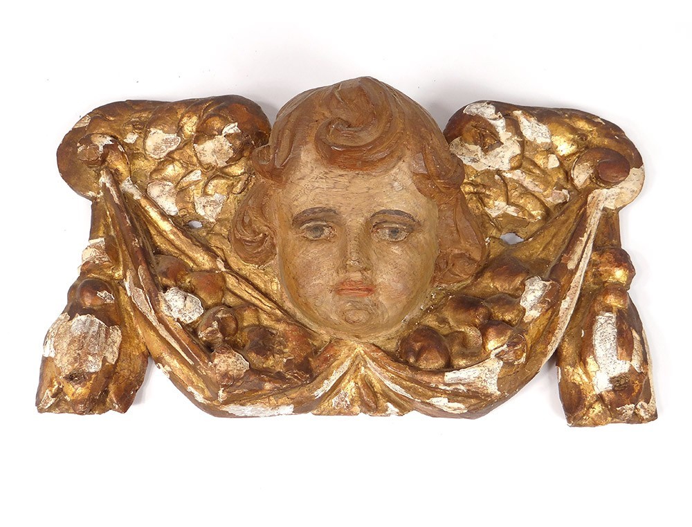 Sculpture Ange / Putto / Angel En Bois Sculpté Et Doré à