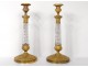 Pair candlesticks Charles X gilded bronze crystal griffons lyre capitals nineteenth