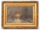 HST snowy landscape orée forest dusk Blin golden frame painting nineteenth