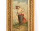 HSP table elegant woman hat ribbon A.Dupuis gilt frame painting nineteenth
