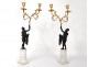 Pair of candelabra 2 fires bronze marble Carrara women antique eagle eighteenth